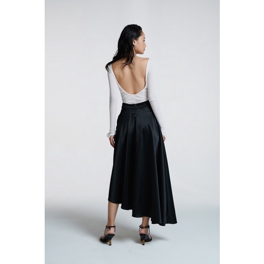 CHEN inspired - CHÂN VÁY SATIN ĐEN VẠT CHÉO XOÈ RỘNG - 042117 (BUBBLE SKIRT)