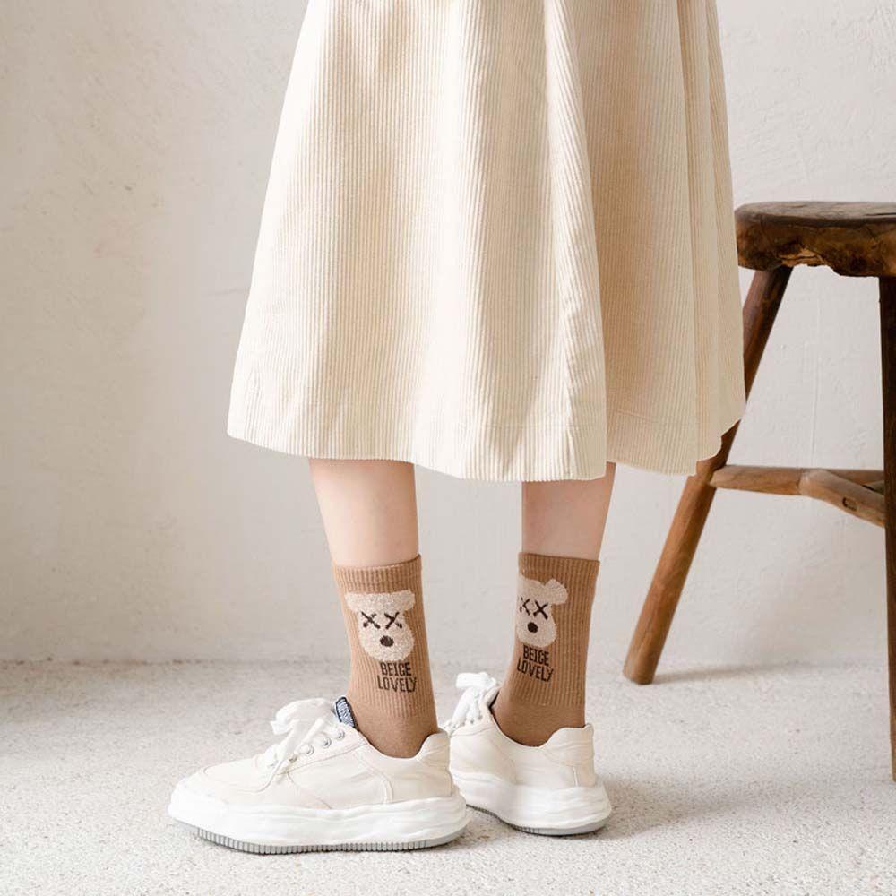 Vớ Thể Thao Co Giãn Thoáng Khí Họa Tiết Gấu Hoạt Hình Phong Cách Harajuku Cho Nữ