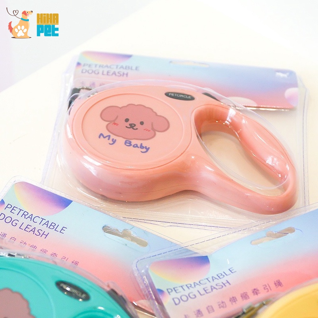 Dây Dắt Chó Mèo Đi Dạo, Du Lịch Dễ Thương Dây Rút Dài 5 Mét Ấn Nút Tự Động Cao Cấp Hihapet.