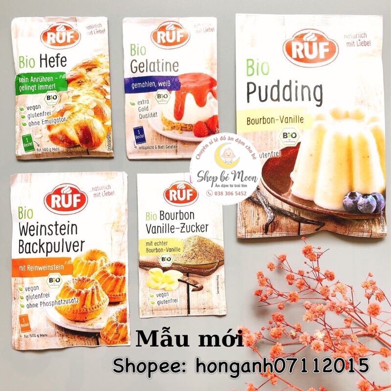 (FREE SHIP) Các loại bột hữu cơ Gelatine hữu cơ Ruf, Pudding, bột nở, Men nở, Agar, đường hữu cơ Date 7/2021