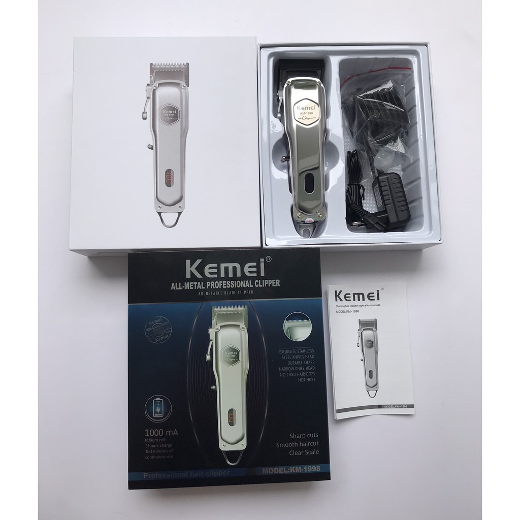 Tông đơ cắt tóc chuyên nghiệp Kemei KM-1998 phiên bản pro Pin 2000mAh, máy siêu nhẹ siêu mạnh siêu êm.
