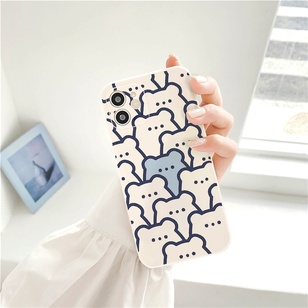 Ốp lưng iphone cạnh vuông Gấu chibi xanh trắng cho 6/6s/6splus/7/7plus/8/8plus/x//xs/11/12/pro/max/plus/promax e182