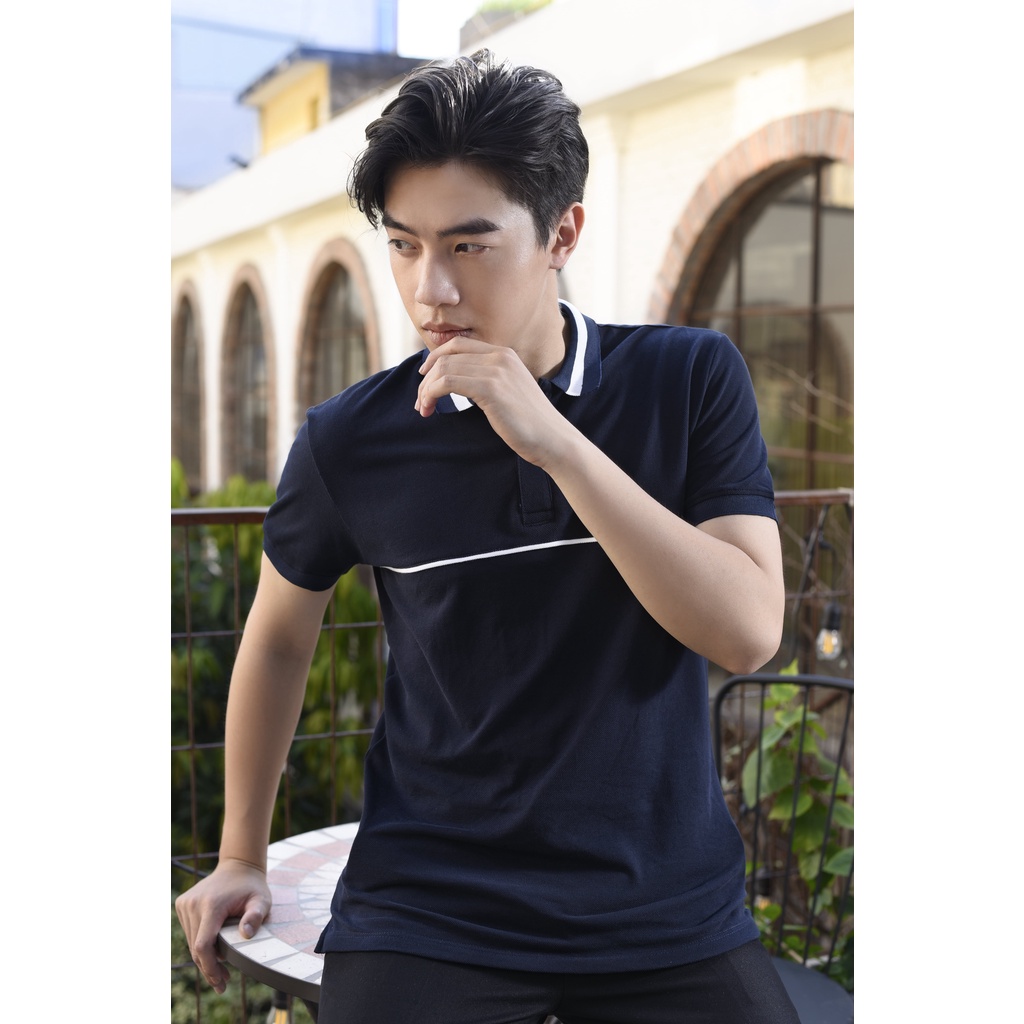 Áo Polo Màu Xanh Đen Phối Kẻ Ngang | BigBuy360 - bigbuy360.vn