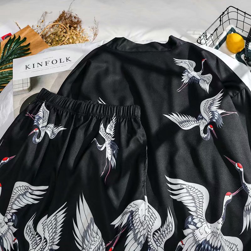 Fashion Short Sleeve Shirt Set And Shorts With Flamingo Pattern