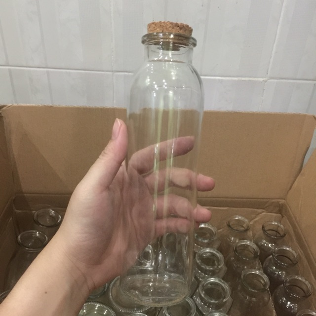 Chai trà tròn nút gỗ ép 350ml