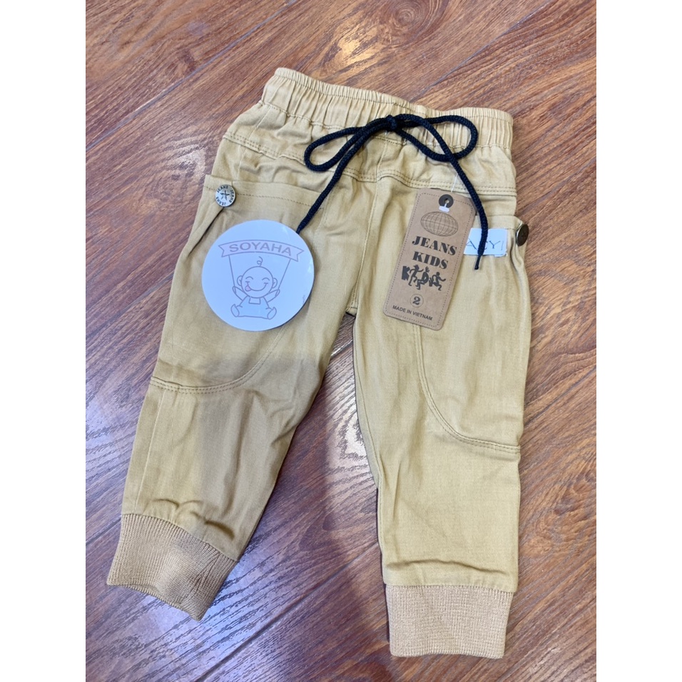 Quần Bé Trai Thu Đông Chất Kaki Mềm Túi Hộp Bo Ống Có Dây Rút Thời Trang