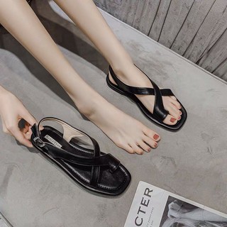 Dép Sandal nữ đế bằng quai chéo xỏ ngón thời trang da mềm êm chân-SB21