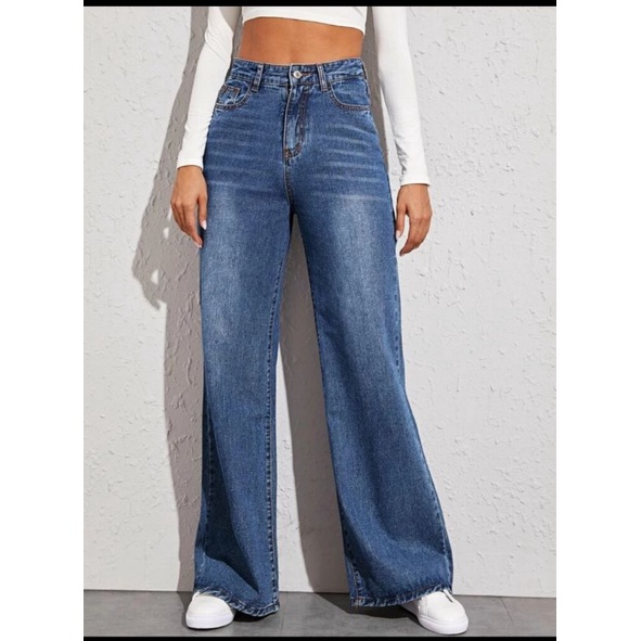 Quần jean ống suông rộng boyfriend VNXK jeans nữ mid rise ống loe wide leg flare baggy xuất khẩu dư xịn