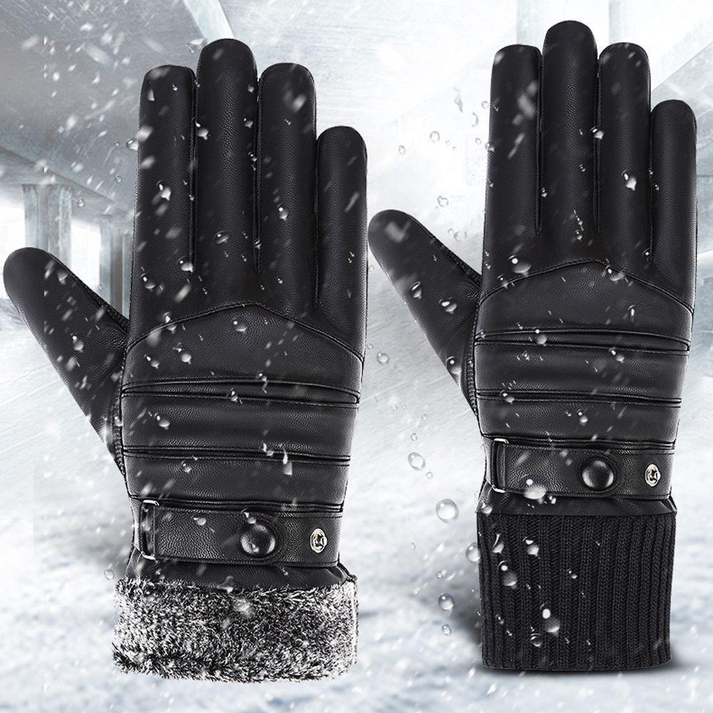 Găng Tay Năm Ngón Bằng Vải Lông Màu Đen Chống Gió Giữ Ấm Mùa Đông Cho Nam Khi Lái Xe