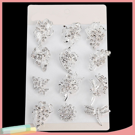 Bộ 12 Ghim Cài Áo Họa Tiết Hoa Và Bướm Đính Đá Nhân Tạo Thời Trang Cho Nữ