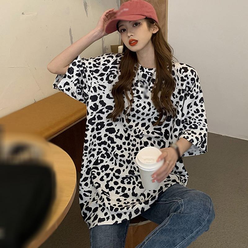 Áo Thun Nữ Ngắn Tay Họa Tiết Da Báo Thời Trang