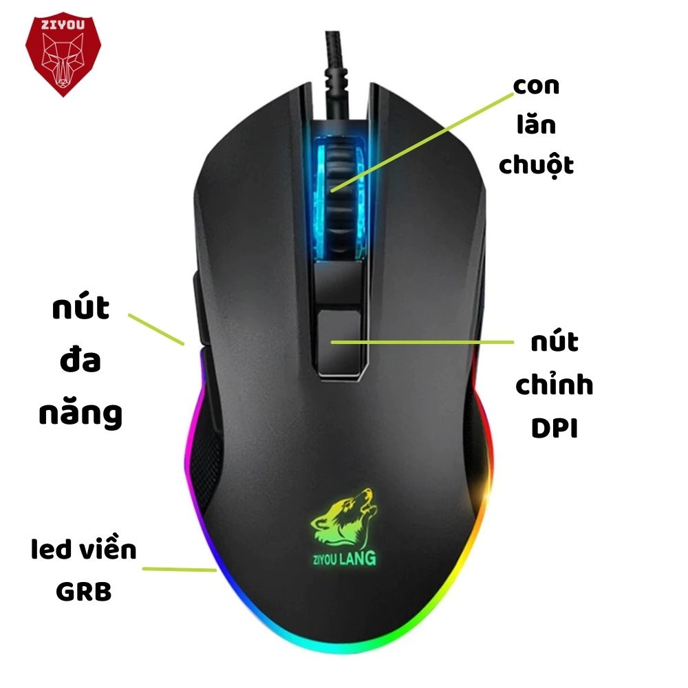 Bộ Bàn Phím Chuột ZIYOU Led RGB Cực Đẹp, Phím Gõ Êm Có Kê Tay Chống Mỏi, Chuột Có 3 Mức DPI, Hỗ Trợ Chơi Game K618+V1