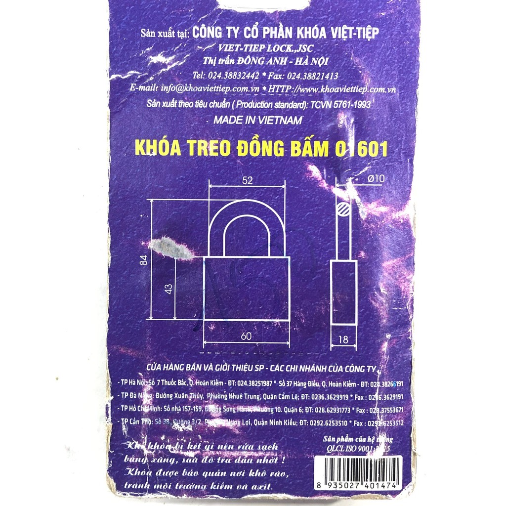 Ổ khóa treo đồng bấm Việt Tiệp cao cấp, khóa chìa, khóa bấm [CHÍNH HÃNG]