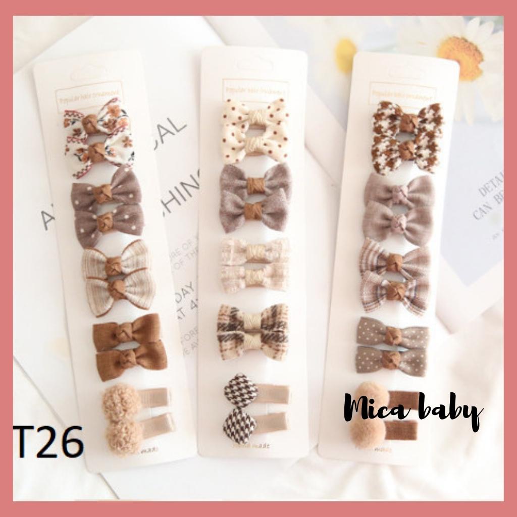 Set 10 kẹp tóc bọc vải họa tiết dễ thương cho bé gái KT26 Mica Baby