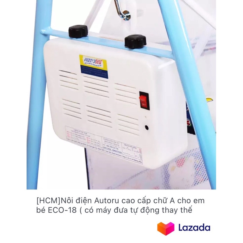 Nôi điện Autoru cao cấp thế hệ mới kèm mùng chụp sức đưa 22 kg hồng / xanh