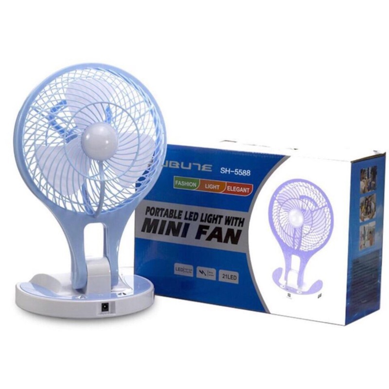 ↂQUẠT SẠC ĐIỆN  MINI FAN CÓ LED PHÁT SÁNG CỰC MÁT GẤP GỌN ĐƯỢC - dự phòng đa năng 2 trong 1 và Đèn JR-5580 tích