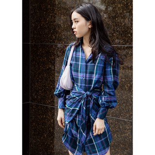 TheBlueTshirt - Clash Of Tartans Dress - Đầm Carô Xanh Tay Dài Thắt Nơ