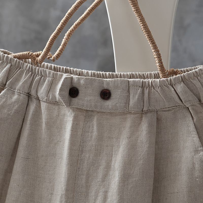 Quần Harem Dài Đến Mắt Cá Chân Eo Co Giãn Bằng Vải Cotton Lanh Trơn Dành Cho Nữ