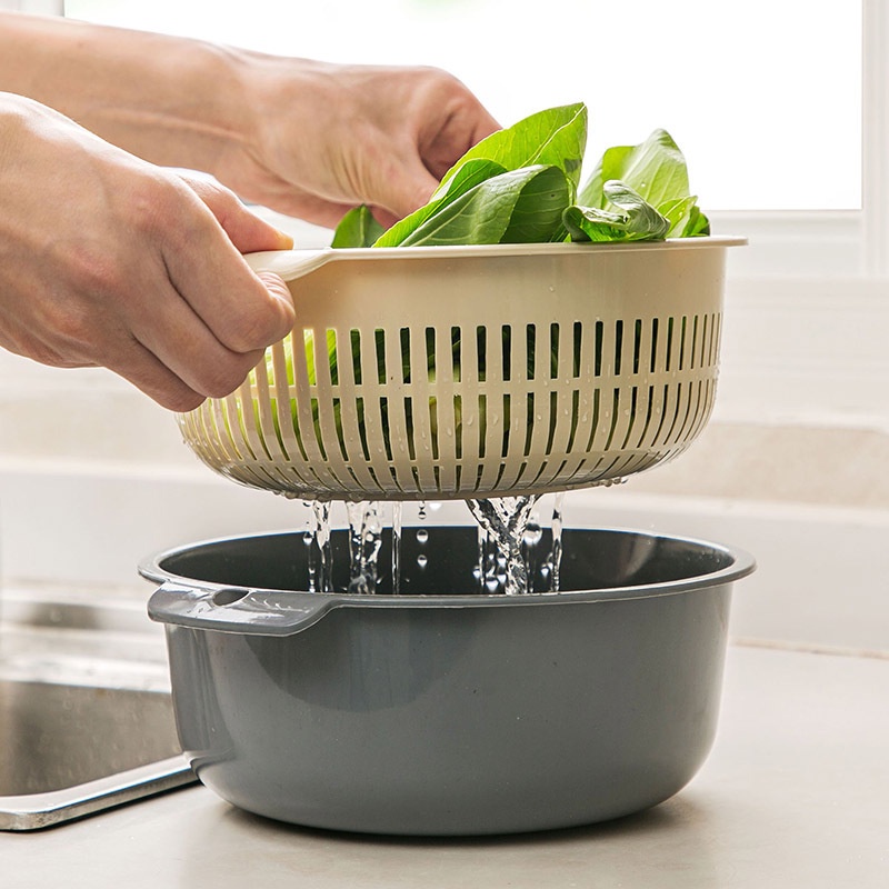 RỔ NHỰA 2 trong 1 - Rổ thông minh rửa rau hoa quả tiện ích 24*9cm chắc chắn