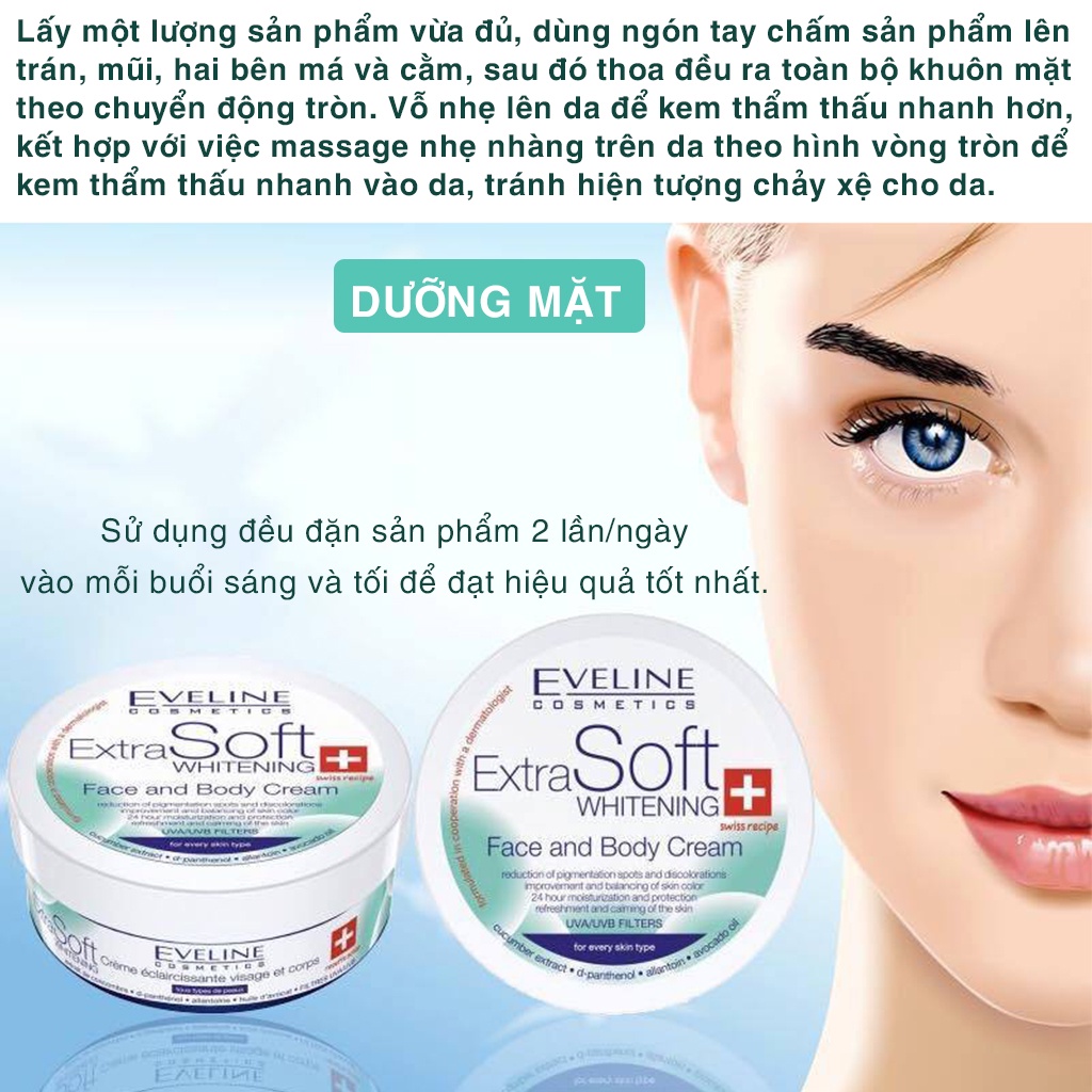 Kem dưỡng ẩm làm trắng da mặt và toàn thân Eveline Extra Soft Whitening 200ml hàng Nga chính phẩm | TM021