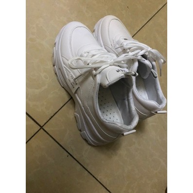 GIÀY SNEAKER THỂ THAO ULZZANG ĐỘN ĐẾ BASIC HAI MÀU TRẮNG, BE