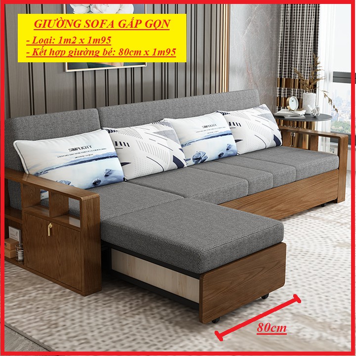 Ghế sofa đa năng kết hợp làm sofa phòng khách,Giường sofa gấp gọn phong cách hiện đại sang trọng Loại 1m2x1m95