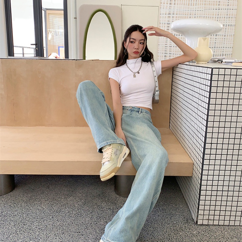 Áo Croptop Tay Ngắn Cổ Cao Thiết Kế Ôm Sát Tôn Dáng