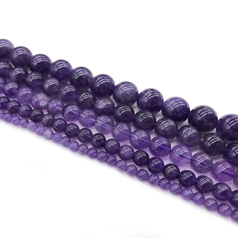 Aaa + 100% Đá Tự Nhiên Thạch Anh Tím Hạt Pha Lê Để Trang Sức Làm Vòng Tay DIY Vòng Cổ 4 / 6 / 8 / 10 / 12mm Dây 15 ''