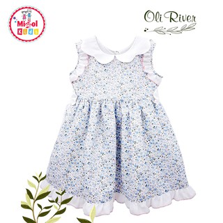 Đầm bé gái váy cho bé gái Oliriver xanh hoa nhí 2-6 tuổi cổ sen trắng nơ eo chính hãng cực xinh - Misolkids by huong274