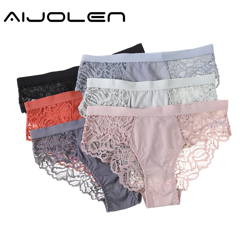 Quần lót AIJOLEN bằng cotton eo thấp phối ren nhìn thấu quyến rũ cho nữ