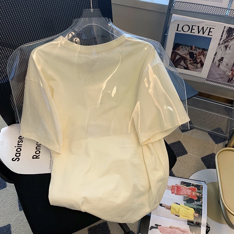 Áo thun HIIXIIVI 100% cotton tay ngắn cổ tròn in họa tiết phong cách Hàn Quốc thời trang mùa hè 2022 dành cho nữ