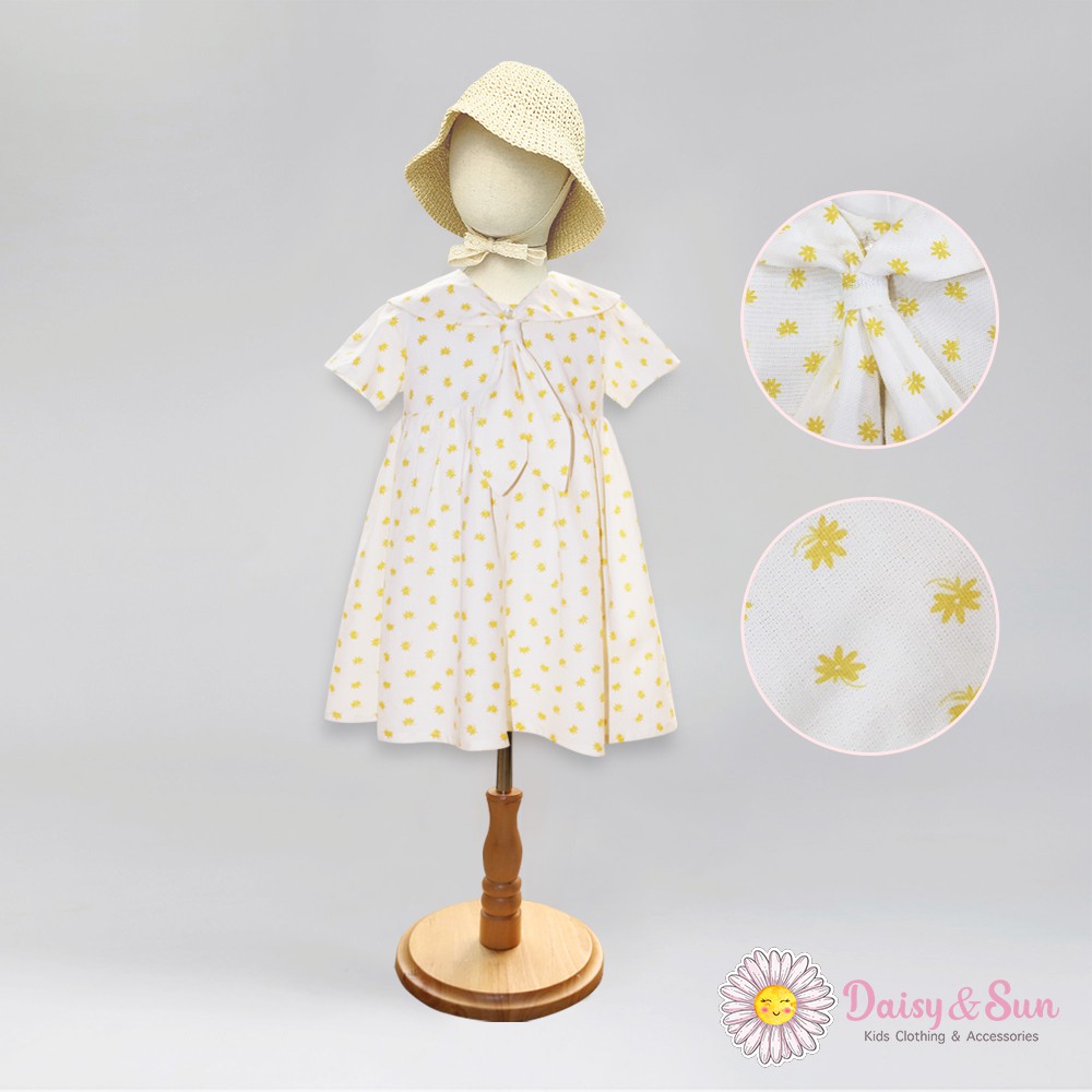 Đầm hoa nhí vải linen DAISY & SUN cổ thuỷ thủ xinh xắn cho bé gái (Mẫu hoạ tiết hoa cúc vàng)