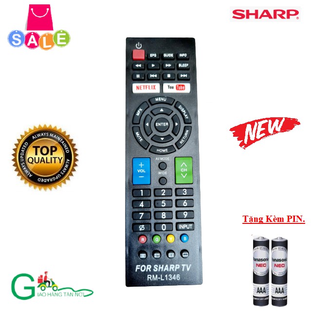 Remote điều khiển tivi Sharp L1346 dùng cho các dòng 2T-C 4T-C LC- 32inch 40inch 42inch 4K 60inch-Hàng mới-Tặng kèm PIN