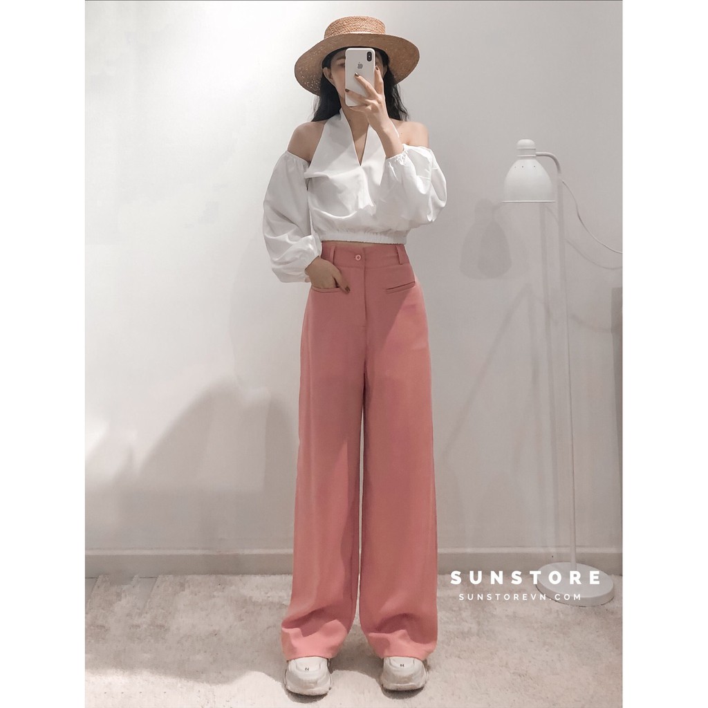 Quần ống rộng túi mổ culottes dáng suông dài cài nút lưng cao chất rũ THRE PANT