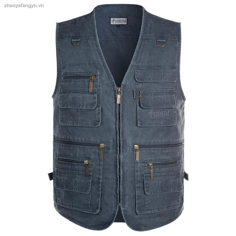 Áo khoác ghi lê cotton nhiều túi thời trang xuân thu dành cho nam trung niên