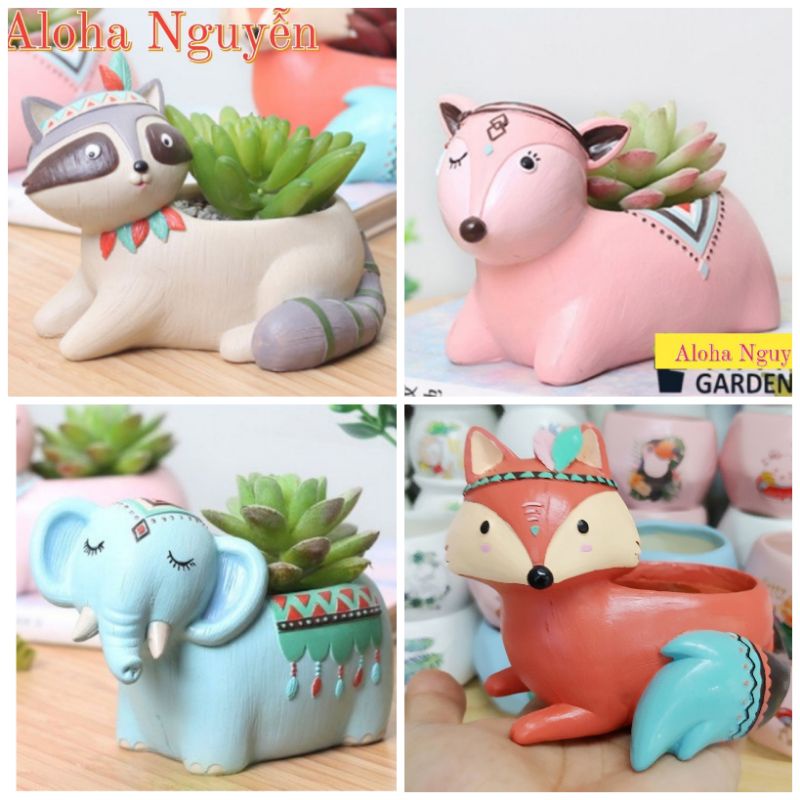 Chậu thú trồng cây đủ mẫu. tặng 1 sen đá .bao bể khi giao .