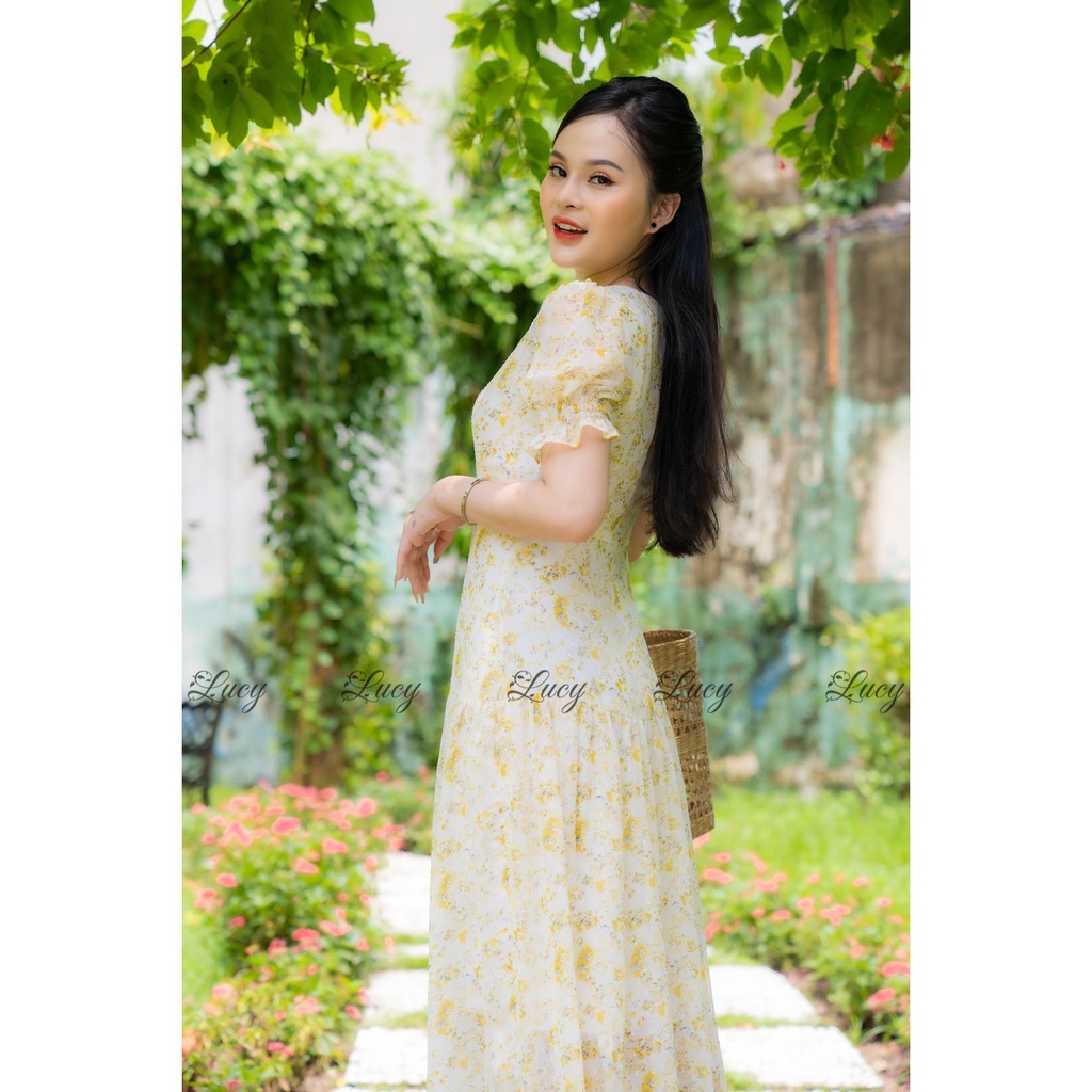 Đầm nữ maxi hoa thêu nổi thiết kế tầng độc đáo Váy Lucy 3303