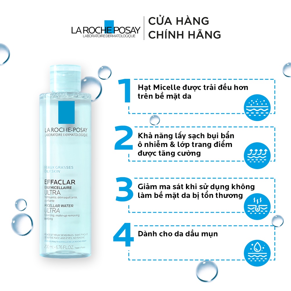 Nước làm sạch sâu và tẩy trang da dầu nhạy cảm La RochePosay Micellar Water 200ml