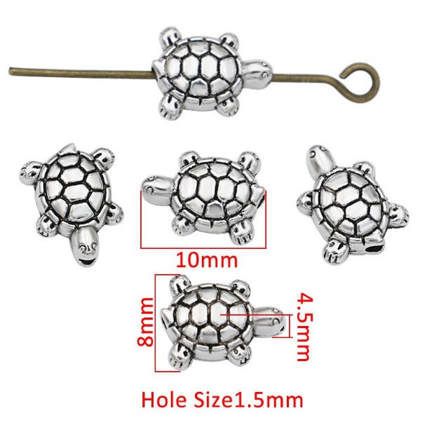 20 Hạt xỏ lỗ mạ bạc hình rùa dùng làm trang sức