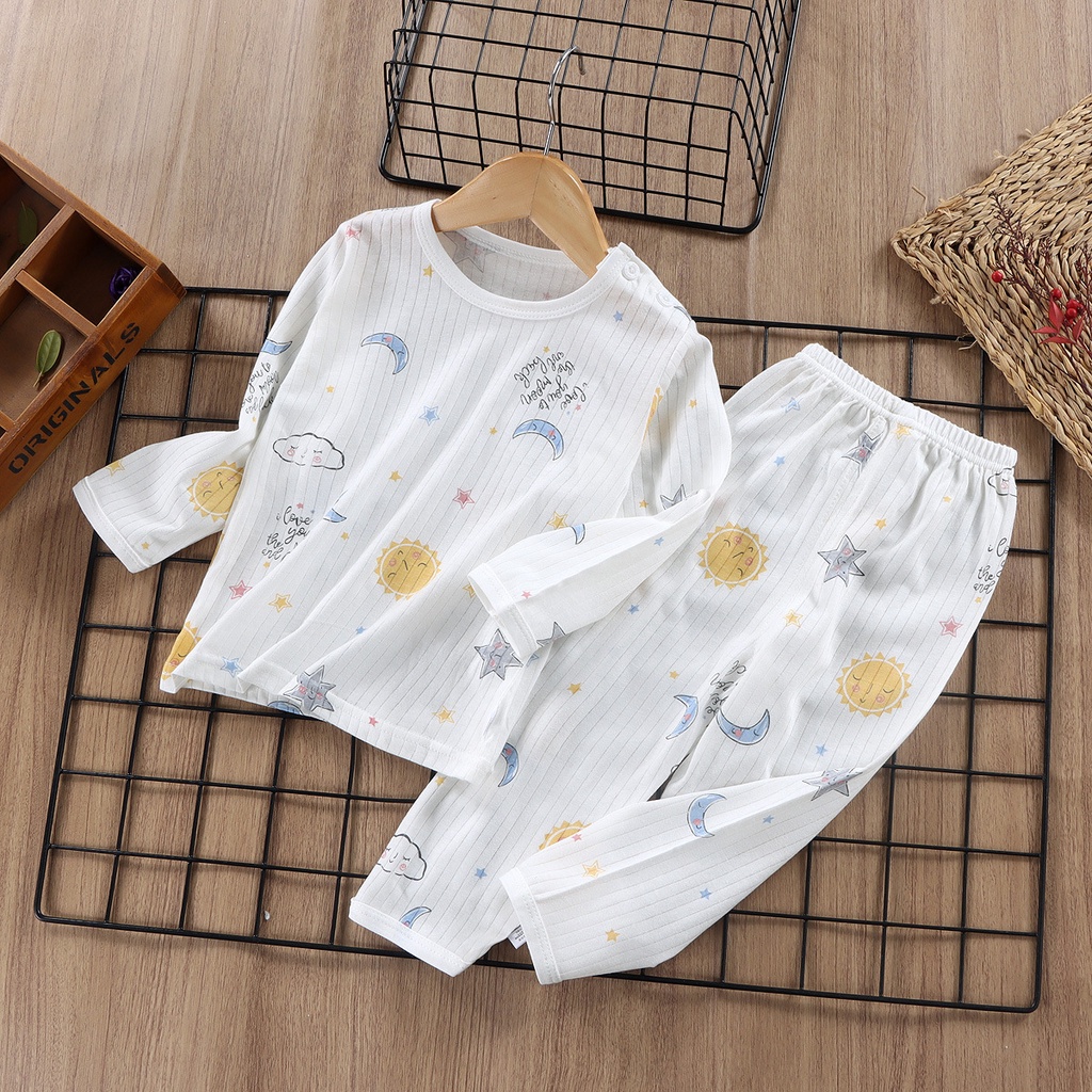 Bộ Đồ Ngủ Tay Dài Chất Cotton Mỏng Nhẹ Thoáng Khí Thời Trang Cho Bé Trai Và Gái 2180