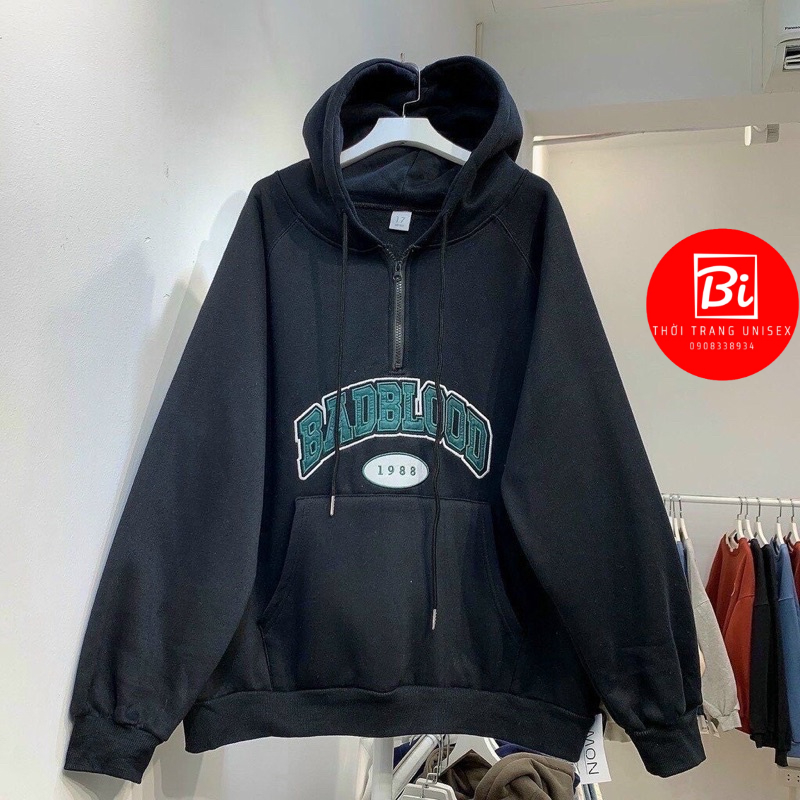 Áo Khoác Hoodie Khoá Zip Thêu BADBLOOD 1988_Chất Nỉ Ngoại Bông Loại 1 Dày Dặn Không Xù Lông Nón May 2 Lớp Rộng Trùm Đầu