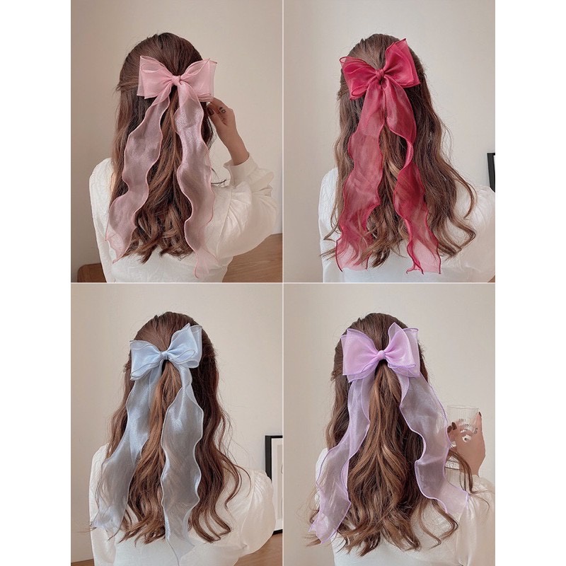 Kẹp tóc nơ ribbon tiểu thư xinh xắn