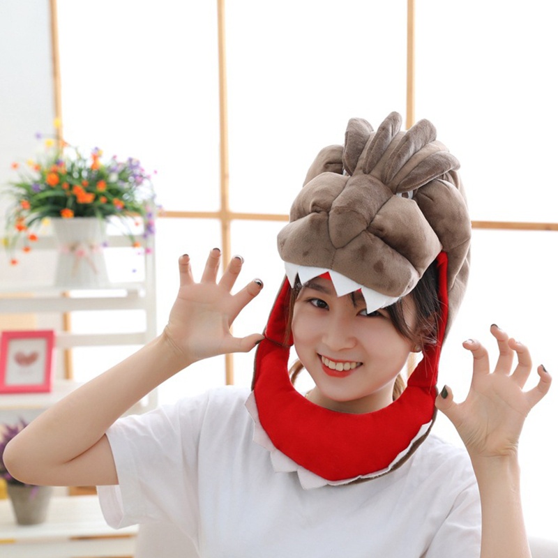 Mũ Trùm Đầu Hình Khủng Long Hoạt Hình Bằng Lông Nhung Xinh Xắn