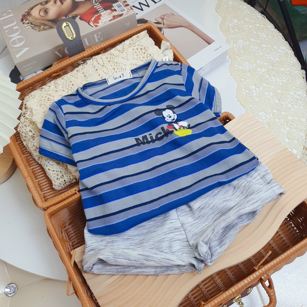 Bộ Cotton Mùa Hè Áo Kẻ Ngang Chất vải Mát Lạnh Nhiểu Màu sắc Họa Tiết Cho Bé 6 Màu B1010