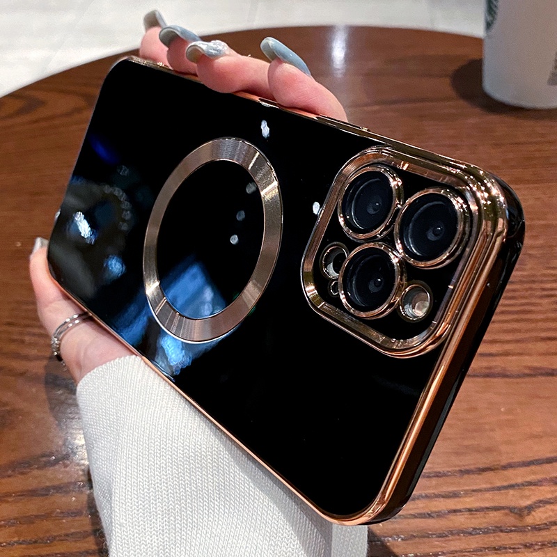 Ốp điện thoại UYG silicon nam châm mạ 6D sang trọng bảo vệ ống kính máy ảnh thích hợp cho iPhone 13 12 11 Pro Max
