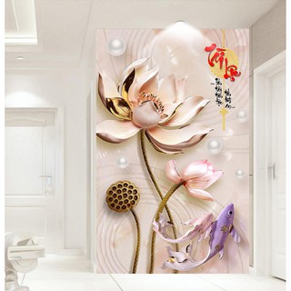 Tranh dán tường  VTC hoa sen cá Tài Lộc SU-21 KT 60 x 90 cm