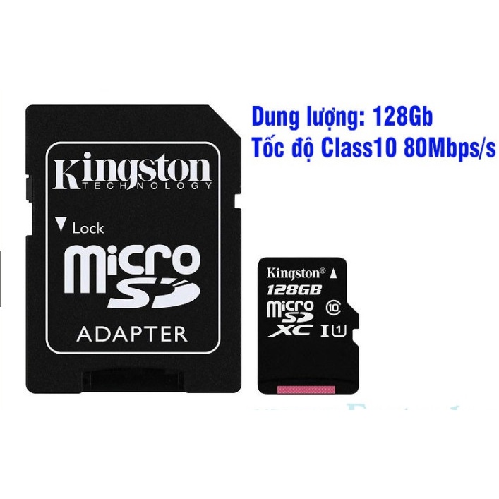 Thẻ Nhớ ,Thẻ nhớ MicroSDHC 128Gb Kingston Calss 10 80Mpbs/s