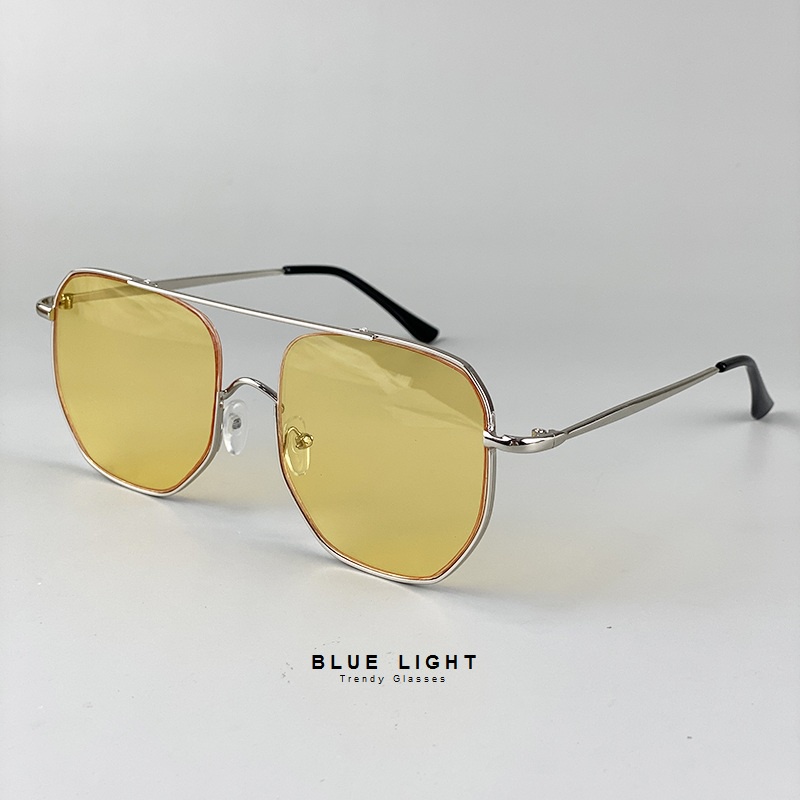Kính Râm, Kính Mát Nam Nữ, Mắt Vuông To Gọng Kim Loại Mắt Màu Đỏ, Vàng Thời Trang - BLUE LIGHT