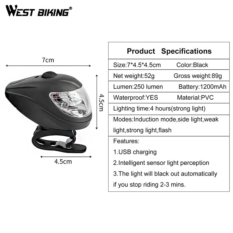 Đèn Pha Xe Đạp WEST BIKING Có Cổng Sạc USB Tiện Lợi Chất Lượng Cao