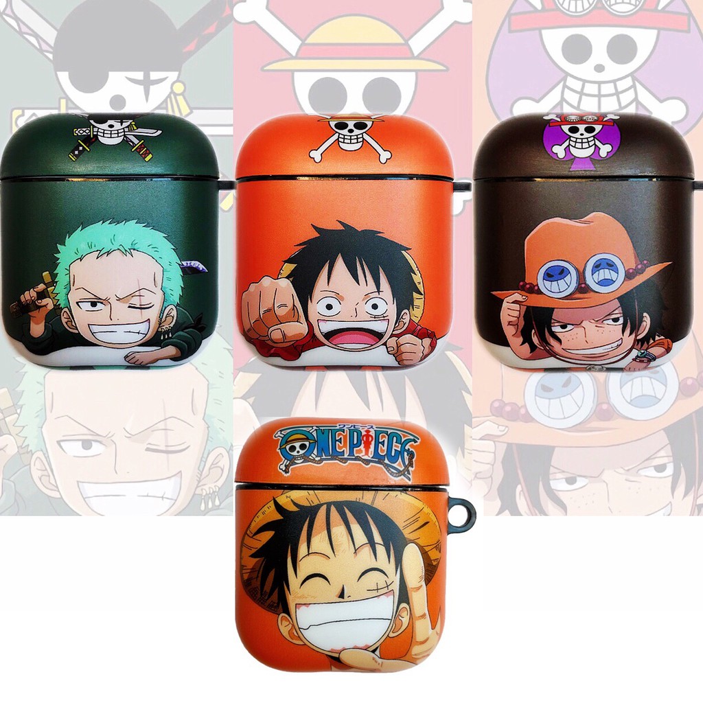 Vỏ Bảo Vệ Hộp Sạc Tai Nghe Airpods 1 / 2 Bằng Tpu Mềm Hình One Piece Luffy Zoro Ace Kèm Móc Treo